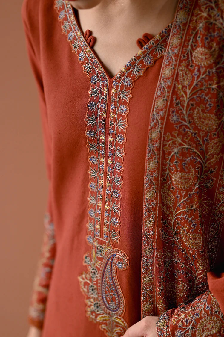 WINTER-3PC DHANAK EMBROIDERED SHIRT WITH DHANAK EMBROIDERED SHAWL AND TROUSER