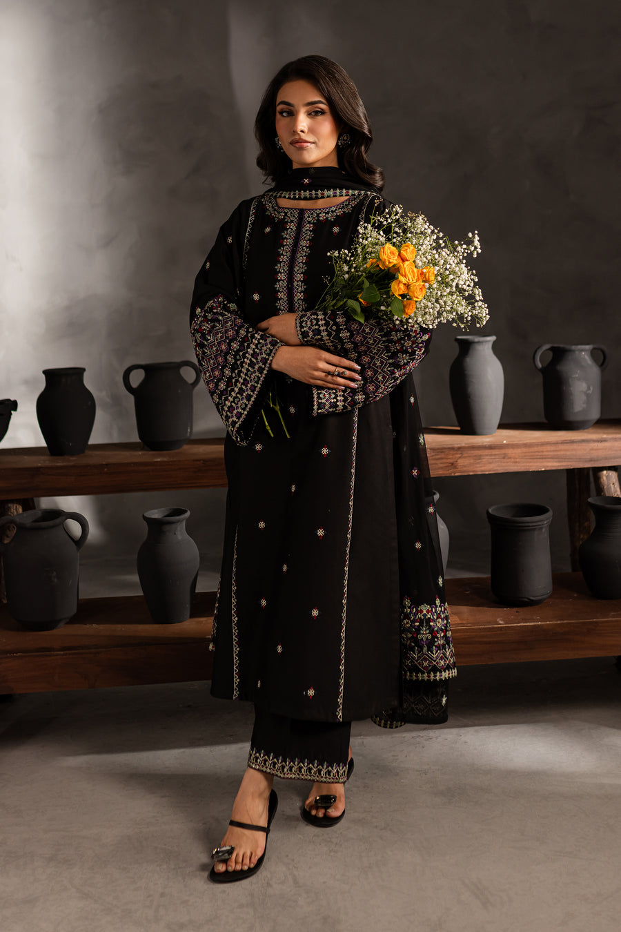 Mosaic 3Pc - Embroidered Dhanak Dress