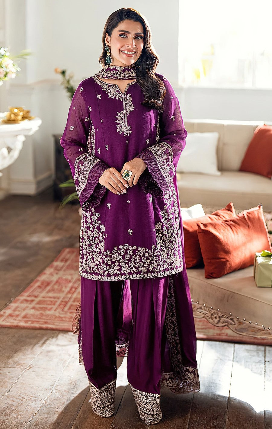 AZURE | DHANAK 3 PIECE UNSTICHED FULL HEAVY EMB SUIT WITH HEAVY EMB SHAWL FOR WINTER
