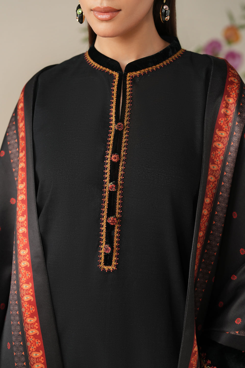 3PC EMBROIDERED DHANAK DRESS