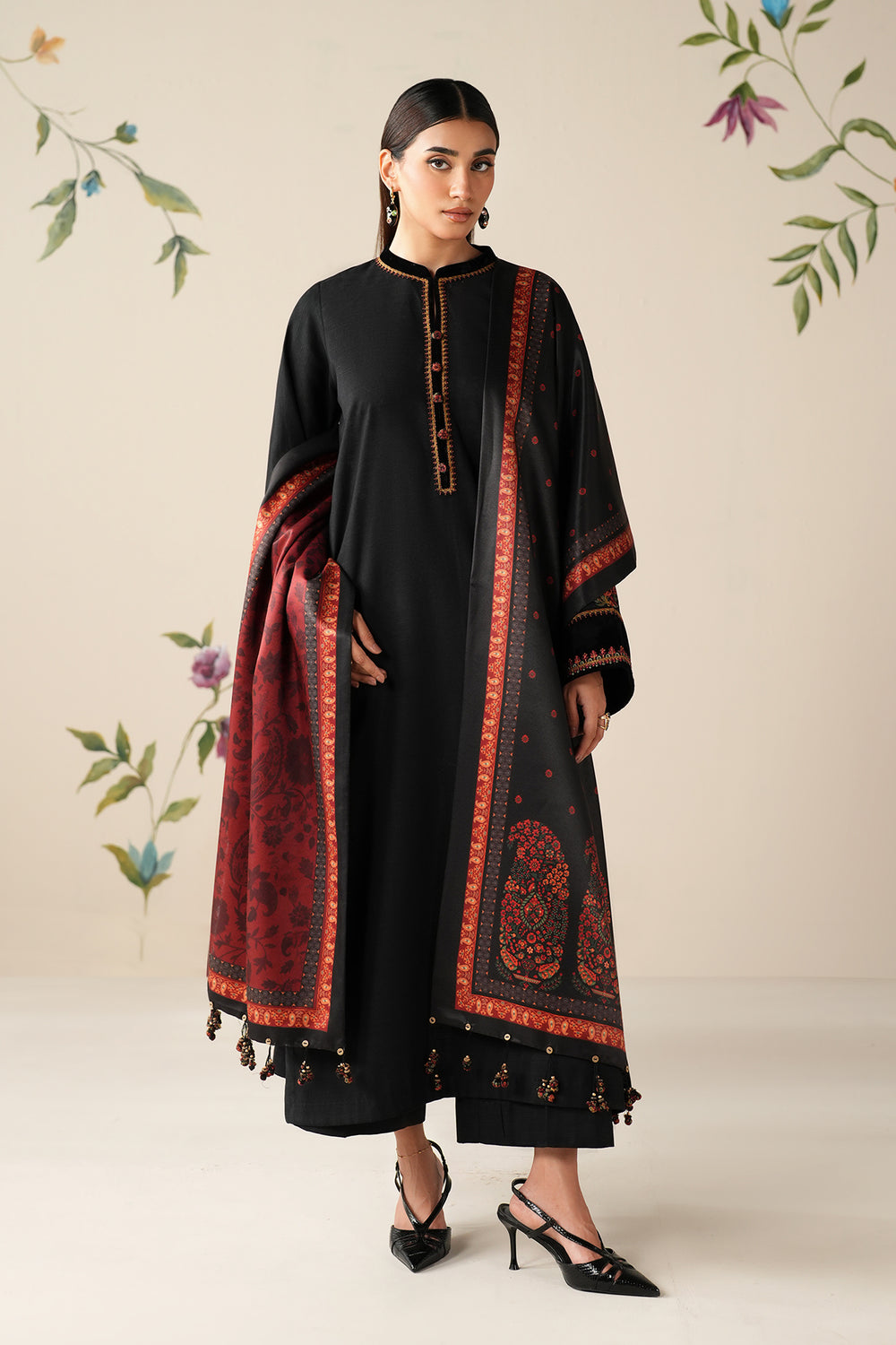 3PC EMBROIDERED DHANAK DRESS