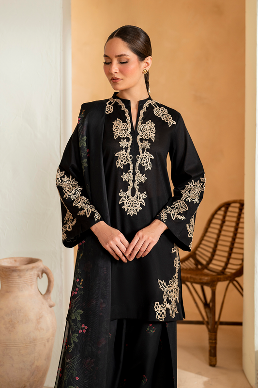 IZNIK - 3PC DHANAK EMBROIDERED SHIRT WITH DHANAK EMBROIDERED SHAWL AND TROUSER