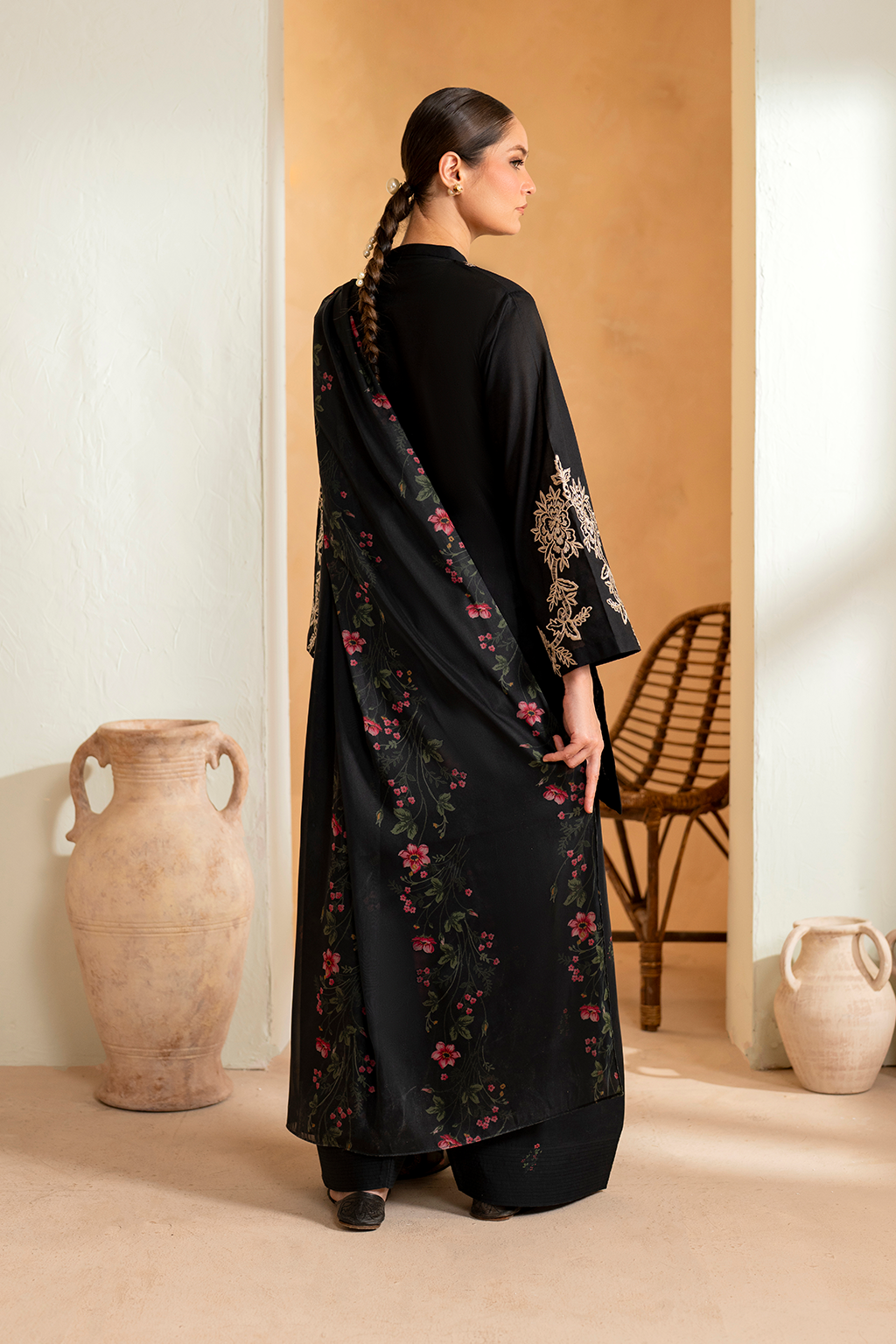 IZNIK - 3PC DHANAK EMBROIDERED SHIRT WITH DHANAK EMBROIDERED SHAWL AND TROUSER