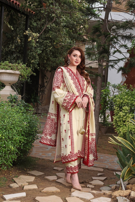 ANEELAS-3PC DHANAK EMBROIDERED SUIT