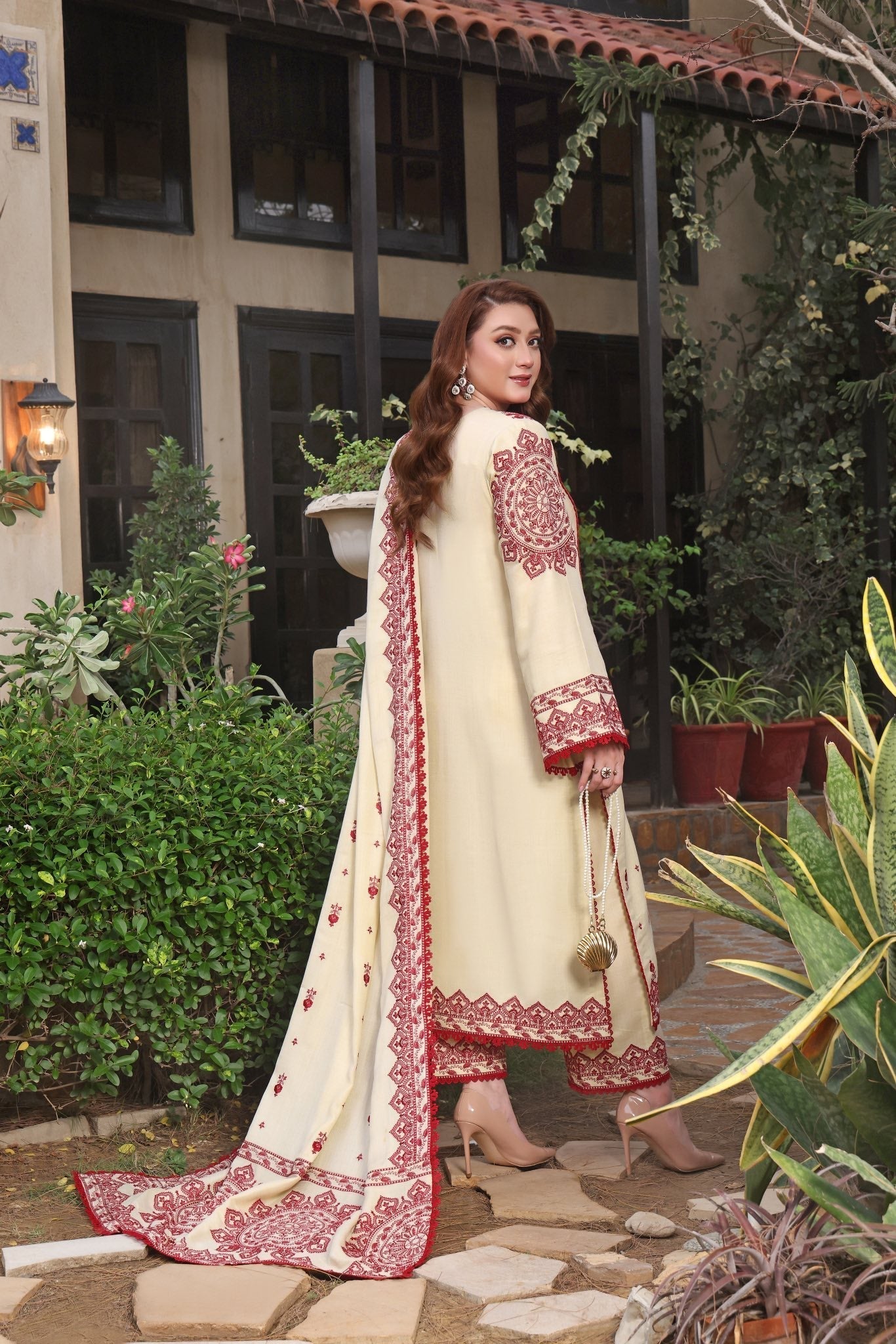 ANEELAS-3PC DHANAK EMBROIDERED SUIT
