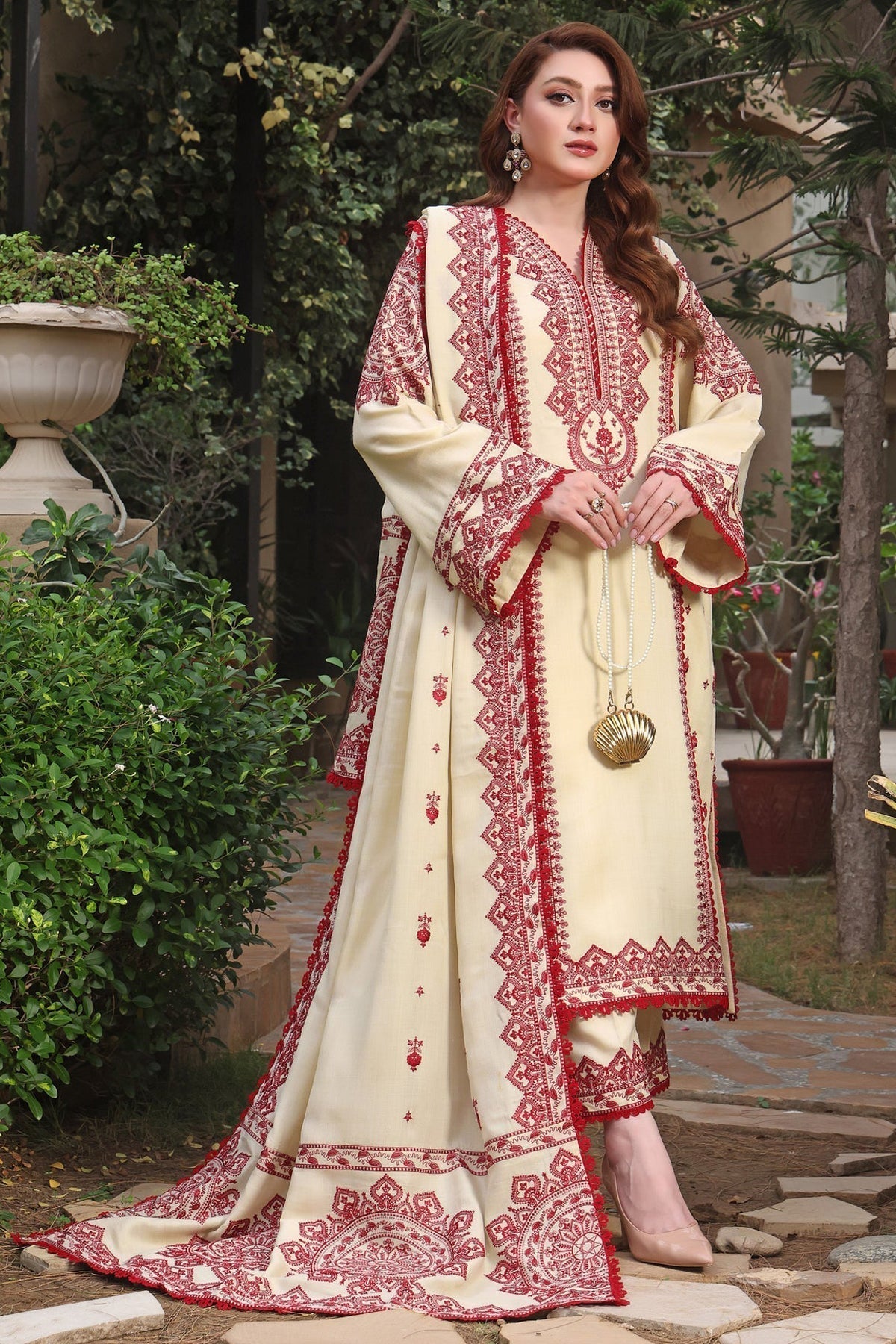 ANEELAS-3PC DHANAK EMBROIDERED SUIT