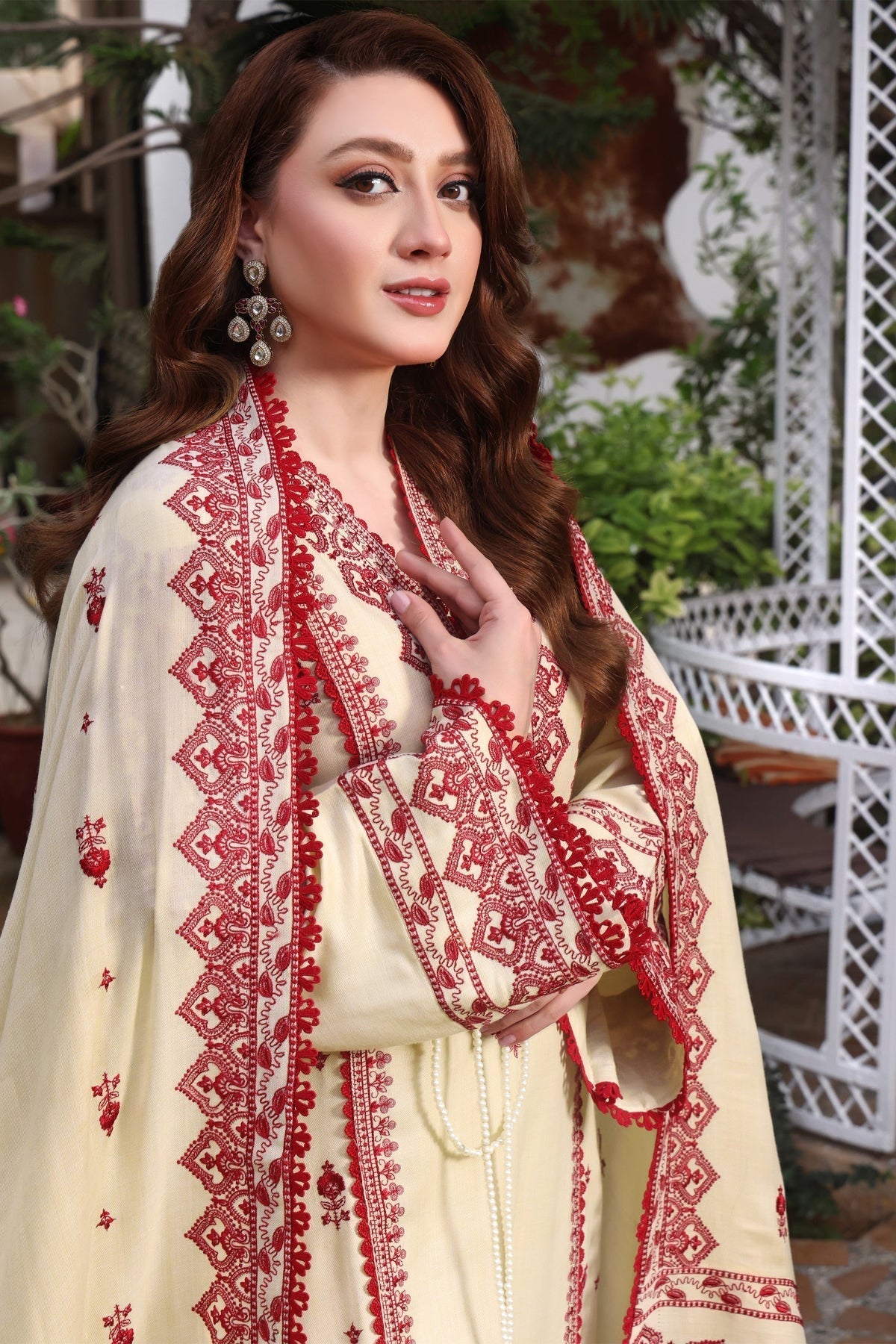 ANEELAS-3PC DHANAK EMBROIDERED SUIT