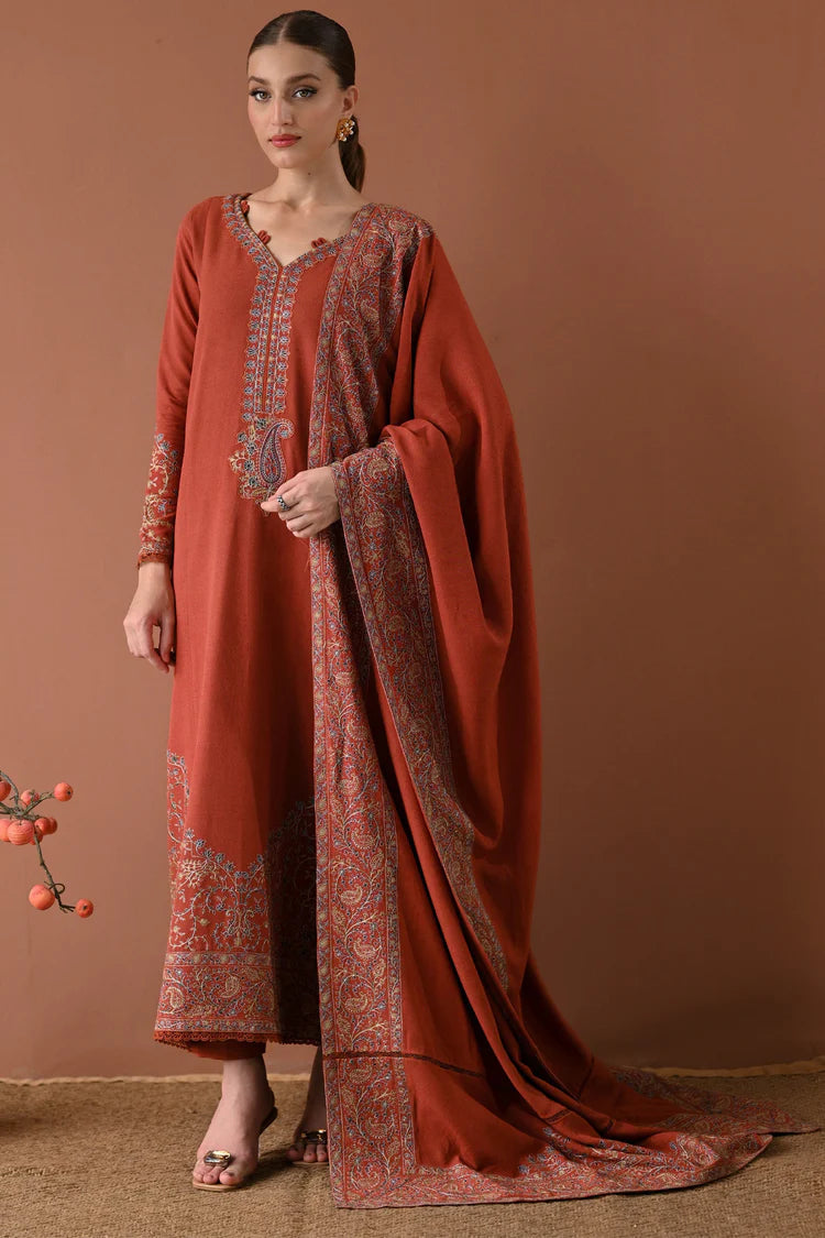 WINTER-3PC DHANAK EMBROIDERED SHIRT WITH DHANAK EMBROIDERED SHAWL AND TROUSER