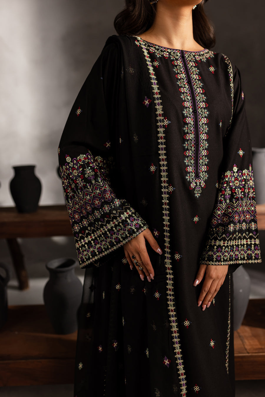 Mosaic 3Pc - Embroidered Dhanak Dress