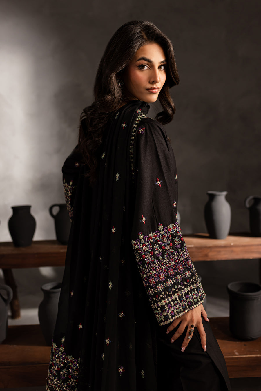 Mosaic 3Pc - Embroidered Dhanak Dress