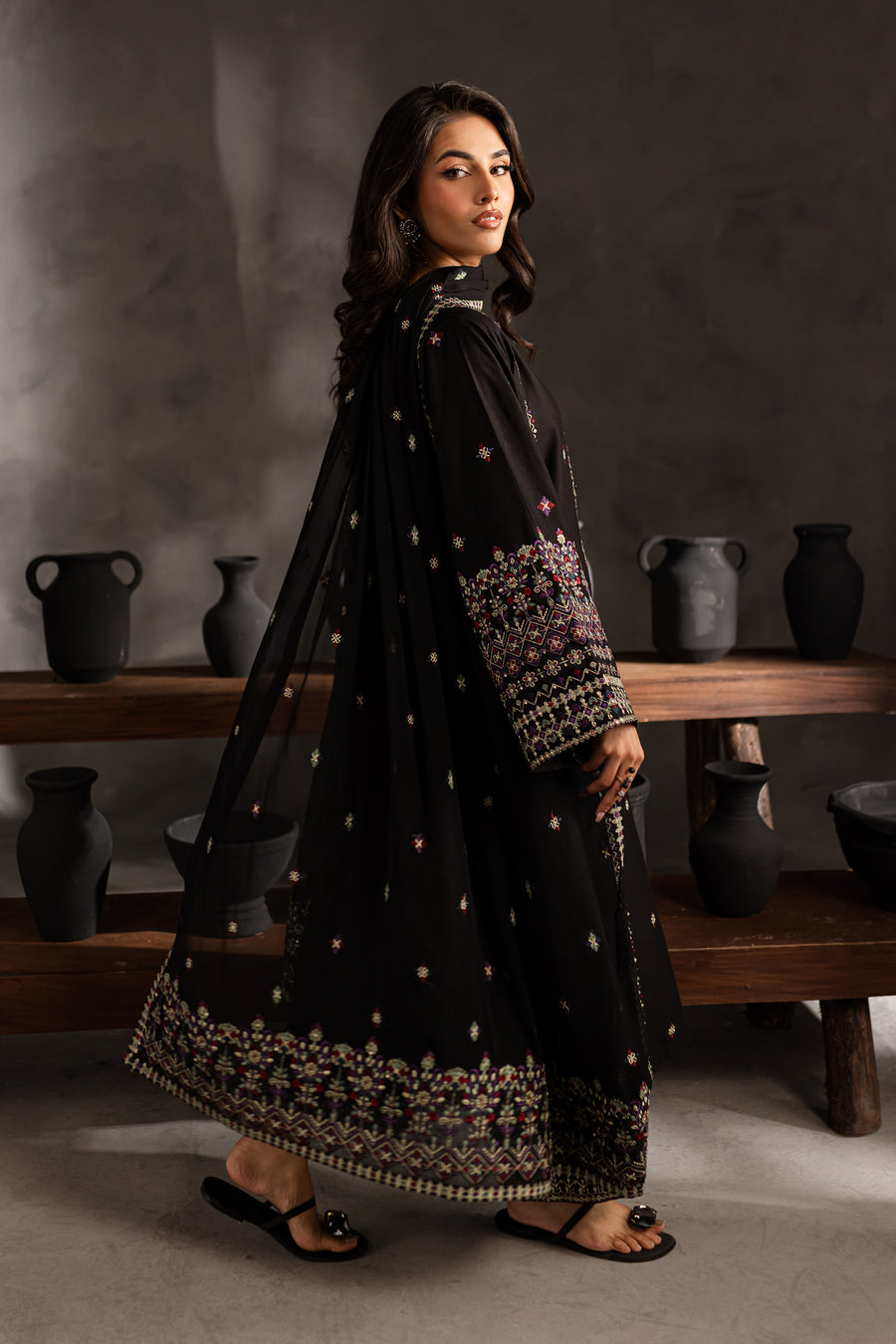 Mosaic 3Pc - Embroidered Dhanak Dress