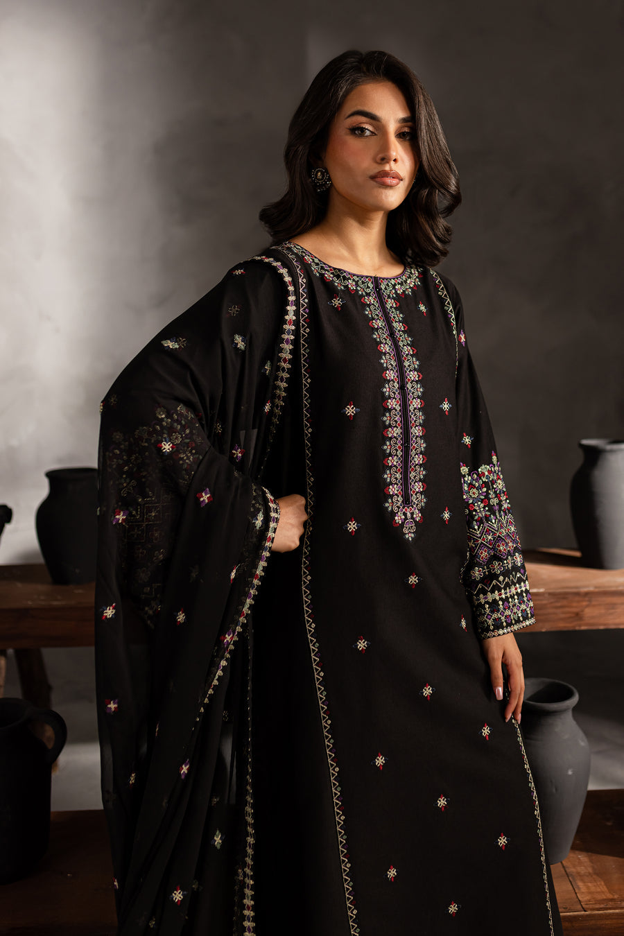 Mosaic 3Pc - Embroidered Dhanak Dress
