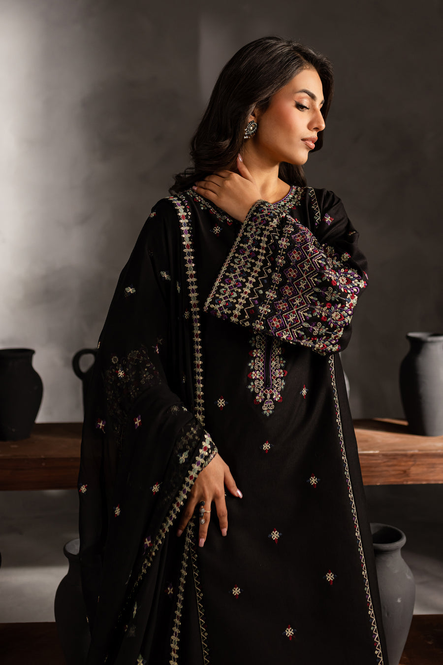 Mosaic 3Pc - Embroidered Dhanak Dress