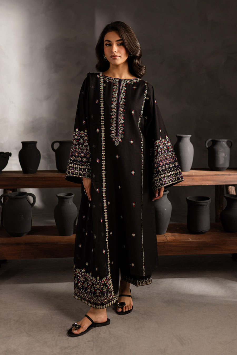 Mosaic 3Pc - Embroidered Dhanak Dress