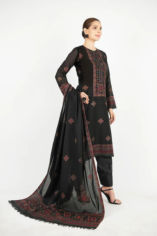 Bareeze 3PC Embroidered Dhanak Suit with Heavy Embroidered Shawal