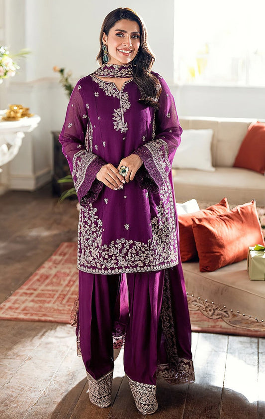AZURE | DHANAK 3 PIECE UNSTICHED FULL HEAVY EMB SUIT WITH HEAVY EMB SHAWL FOR WINTER