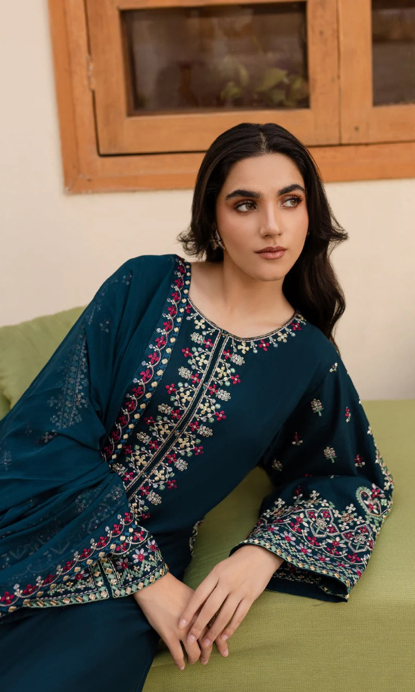 Batik  - 3PC Heavy Embroidered Dhanak Suit  Unstitched