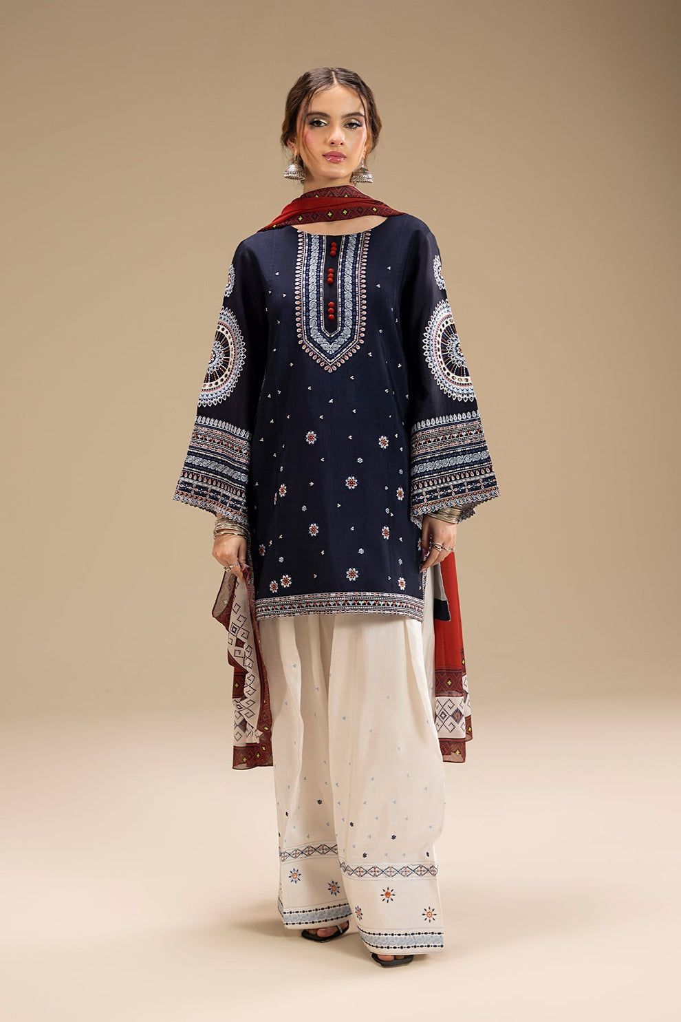 3PC EMBROIDERED DHANAK DRESS
