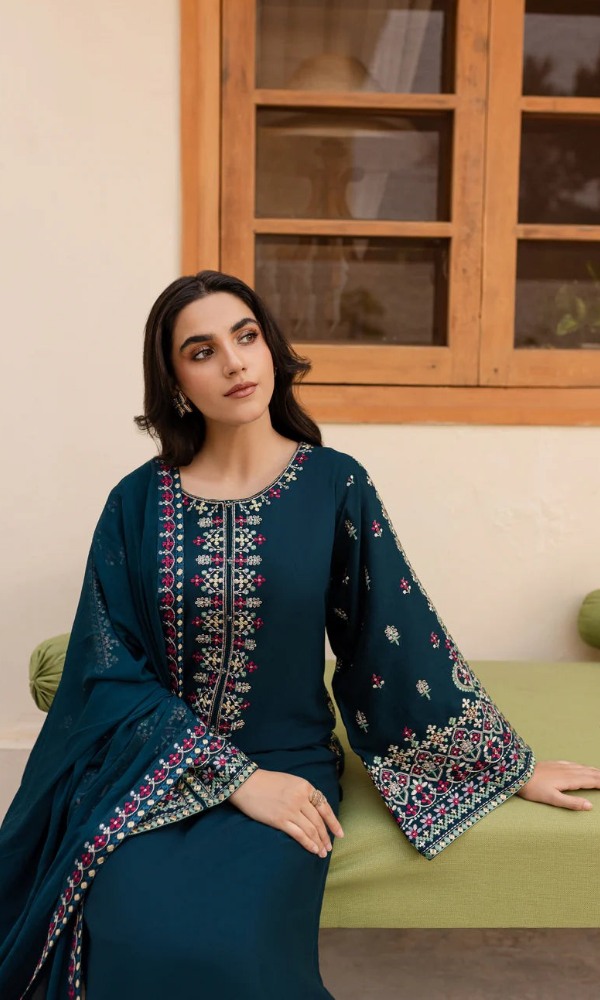 Batik  - 3PC Heavy Embroidered Dhanak Suit  Unstitched