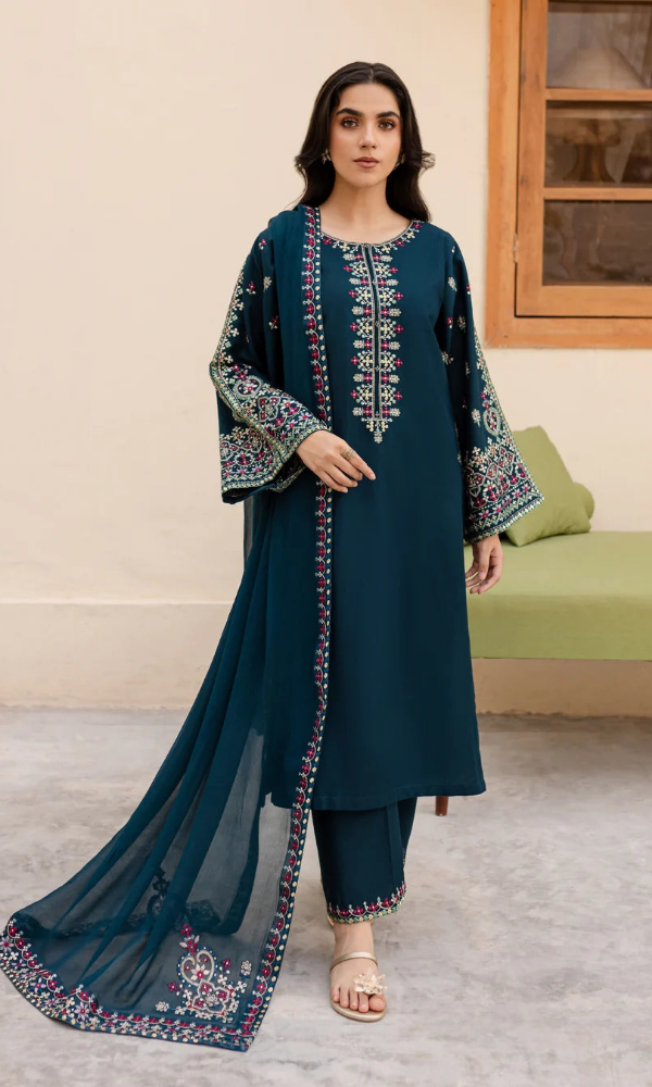 Batik  - 3PC Heavy Embroidered Dhanak Suit  Unstitched